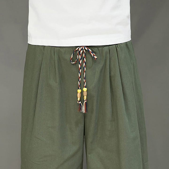 Pantaloni da uomo in cotone con coulisse, modello Buddha Stones, casual, tinta unita, bottoni laterali e tasche