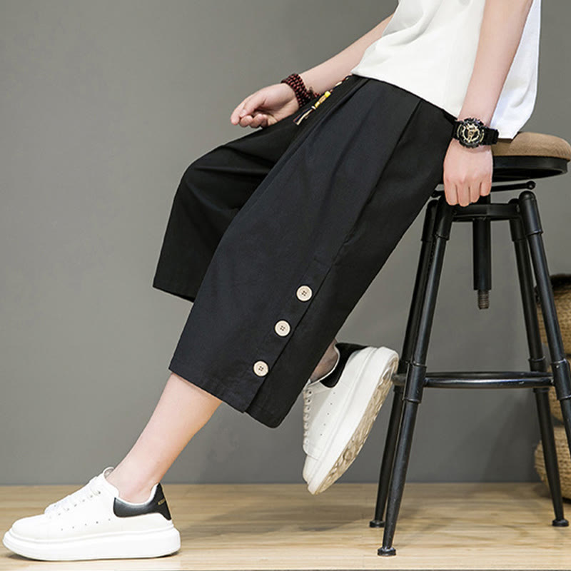 Pantaloni da uomo in cotone con coulisse, modello Buddha Stones, casual, tinta unita, bottoni laterali e tasche