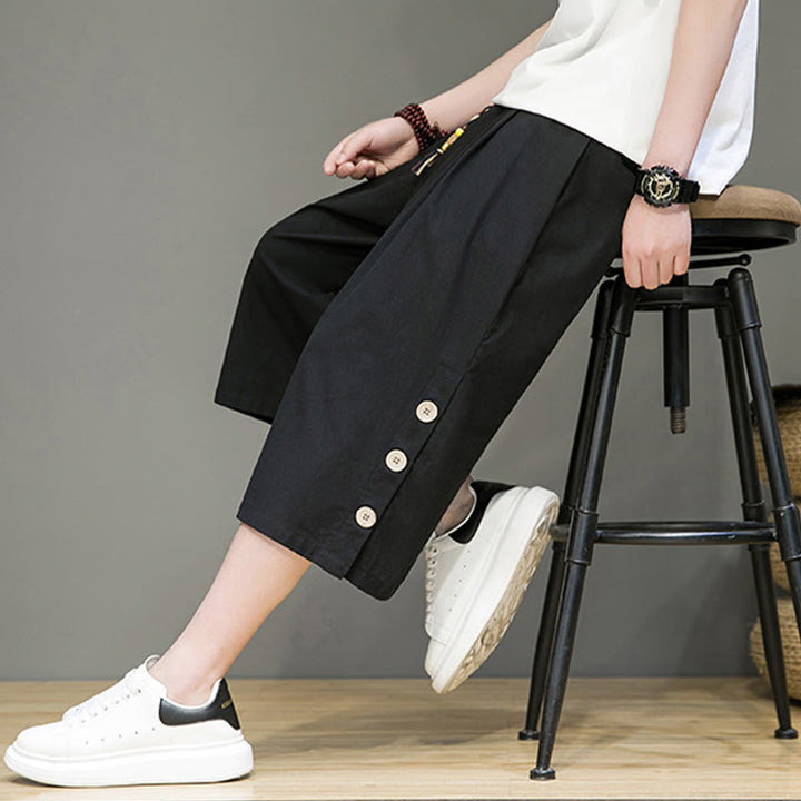 Pantaloni da uomo in cotone con coulisse, modello Buddha Stones, casual, tinta unita, bottoni laterali e tasche