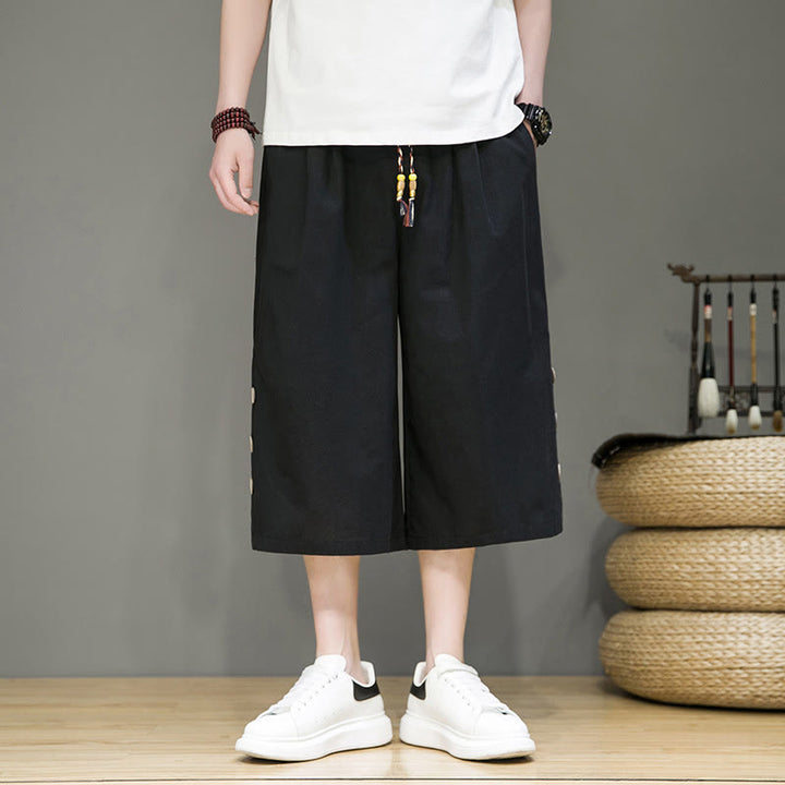 Pantaloni da uomo in cotone con coulisse, modello Buddha Stones, casual, tinta unita, bottoni laterali e tasche