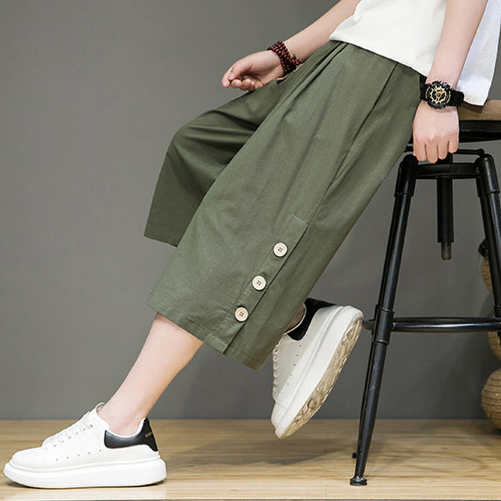 Pantaloni da uomo in cotone con coulisse, modello Buddha Stones, casual, tinta unita, bottoni laterali e tasche