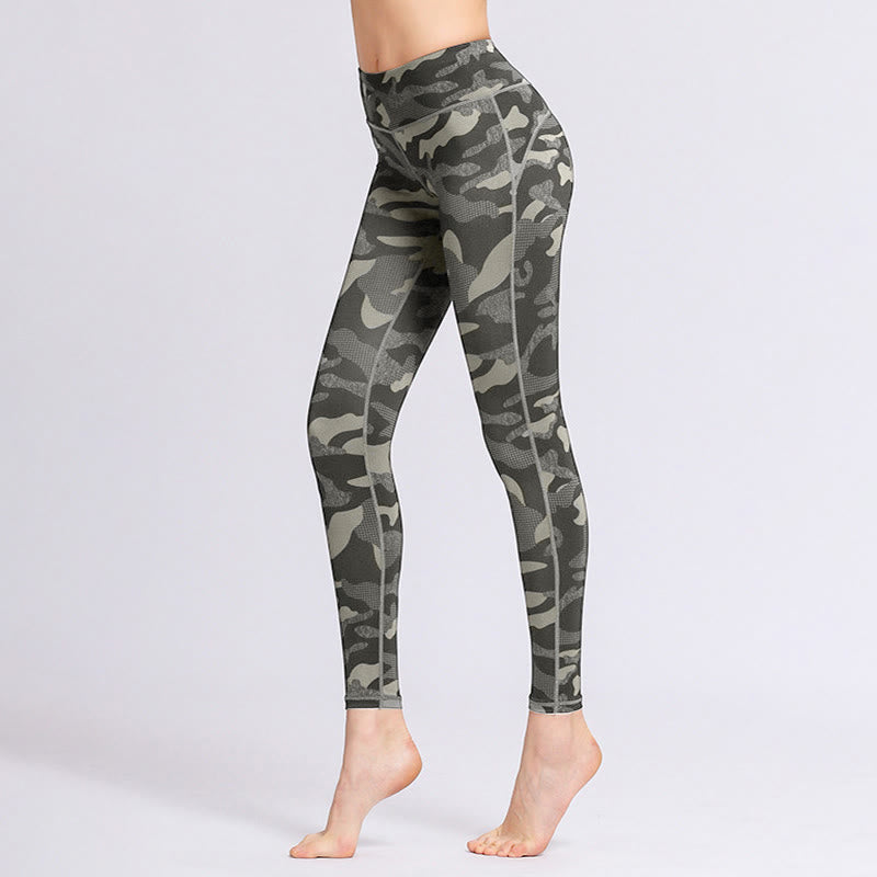 Leggings da yoga a vita alta con stampa mimetica Buddha Stones Sports Fitness Yoga Pantaloni da yoga da donna - Nero - US8-10, UK/AU12-14, EU40-42 (XL) - image 1