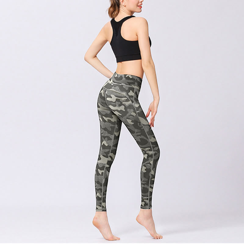 Leggings da yoga a vita alta con stampa mimetica Buddha Stones Sports Fitness Yoga Pantaloni da yoga da donna - image 4