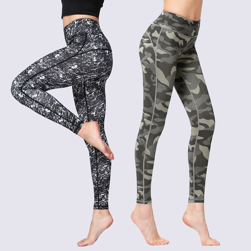 Leggings da yoga a vita alta con stampa mimetica Buddha Stones Sports Fitness Yoga Pantaloni da yoga da donna - image 0