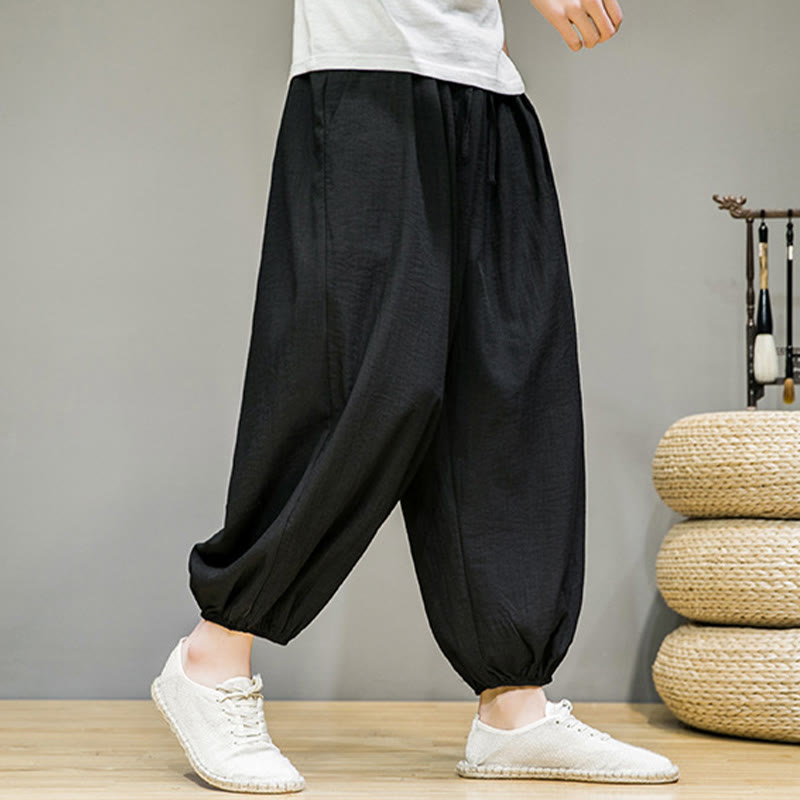 Pantaloni harem da uomo in cotone con coulisse, lunghezza caviglia , Buddha Stones Summer Plain, con tasche