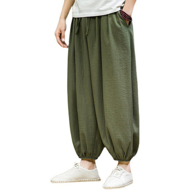 Pantaloni harem da uomo in cotone con coulisse, lunghezza caviglia , Buddha Stones Summer Plain, con tasche