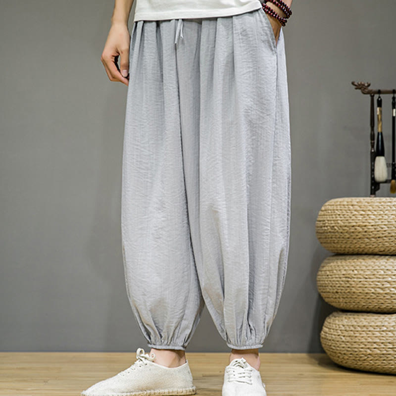 Pantaloni harem da uomo in cotone con coulisse, lunghezza caviglia , Buddha Stones Summer Plain, con tasche - image 13