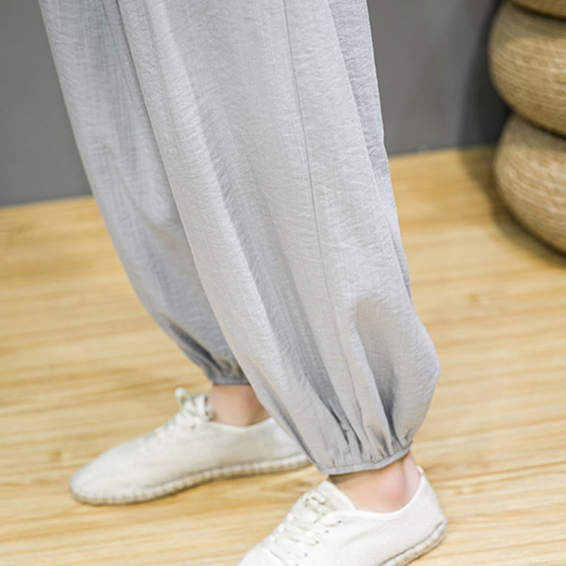 Pantaloni harem da uomo in cotone con coulisse, lunghezza caviglia , Buddha Stones Summer Plain, con tasche