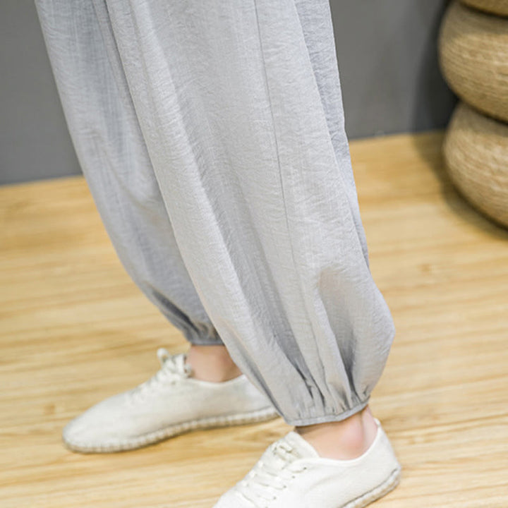 Pantaloni harem da uomo in cotone con coulisse, lunghezza caviglia , Buddha Stones Summer Plain, con tasche