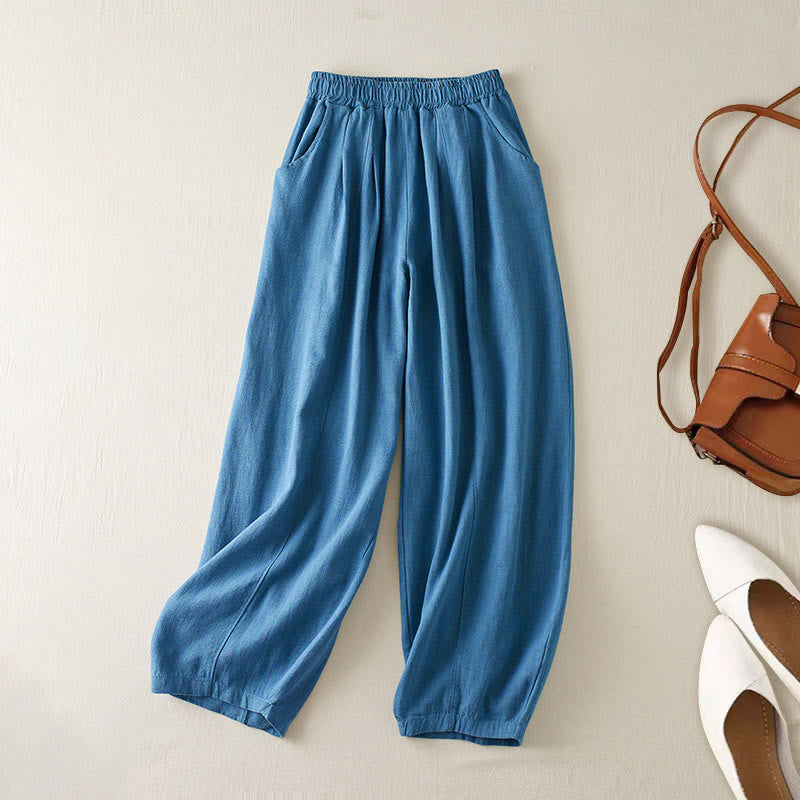 Pantaloni da donna in cotone e lino tinta unita Buddha Stones con tasche - SteelBlue - US8-10, UK/AU12-14, EU40-42 (2XL) - image 16