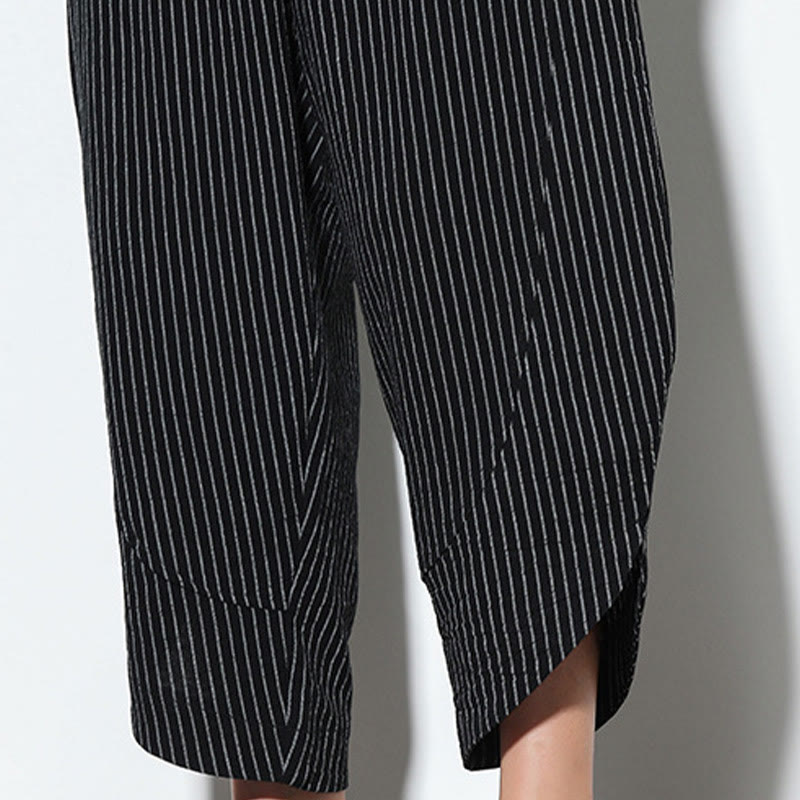 Pantaloni harem da uomo in cotone e lino con coulisse, lunghezza 7-8, con tasche, motivo a strisce estive Buddha Stones