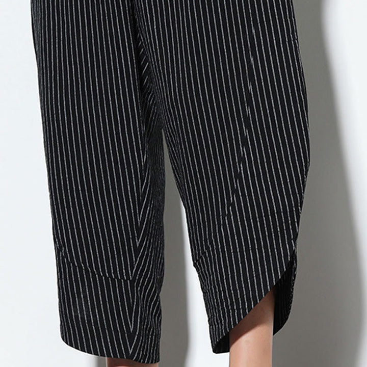 Pantaloni harem da uomo in cotone e lino con coulisse, lunghezza 7-8, con tasche, motivo a strisce estive Buddha Stones