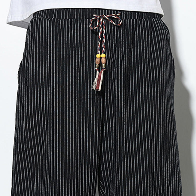 Pantaloni harem da uomo in cotone e lino con coulisse, lunghezza 7-8, con tasche, motivo a strisce estive Buddha Stones - image 18
