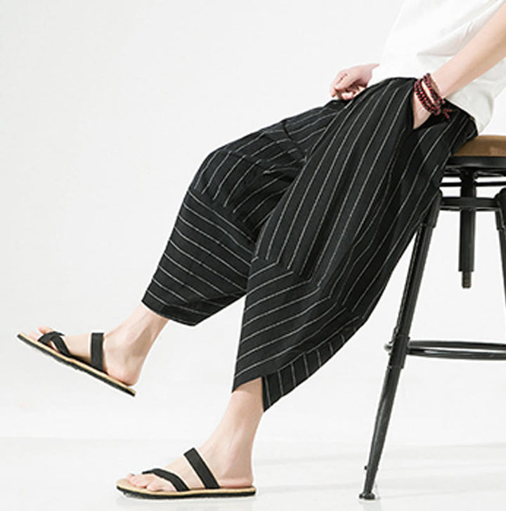 Pantaloni harem da uomo in cotone e lino con coulisse, modello Buddha Stones, casual, a righe semplici, con tasche, lunghezza 7-8 - image 5