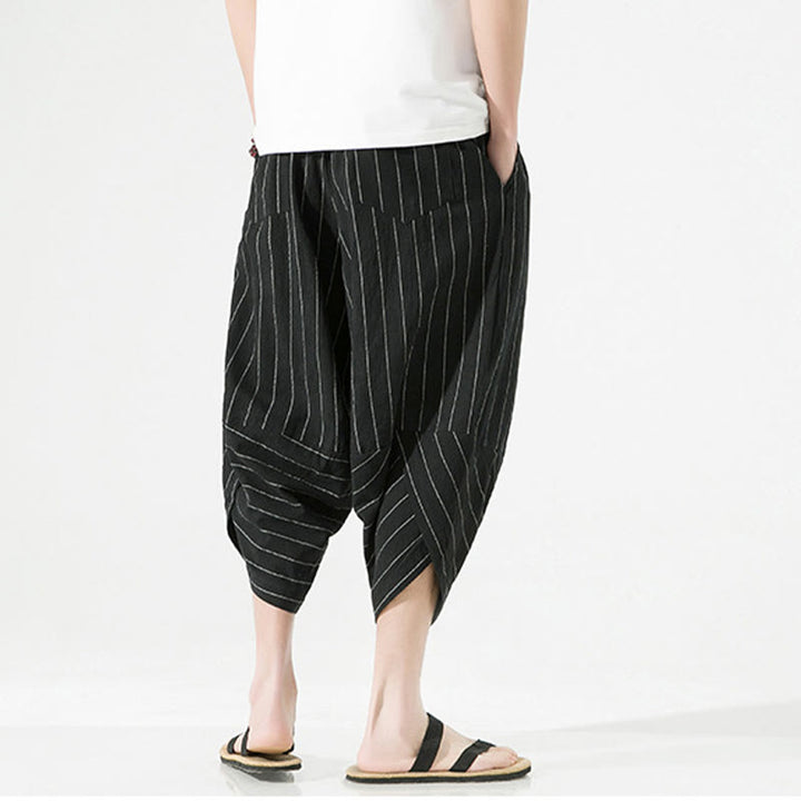 Pantaloni harem da uomo in cotone e lino con coulisse, modello Buddha Stones, casual, a righe semplici, con tasche, lunghezza 7-8