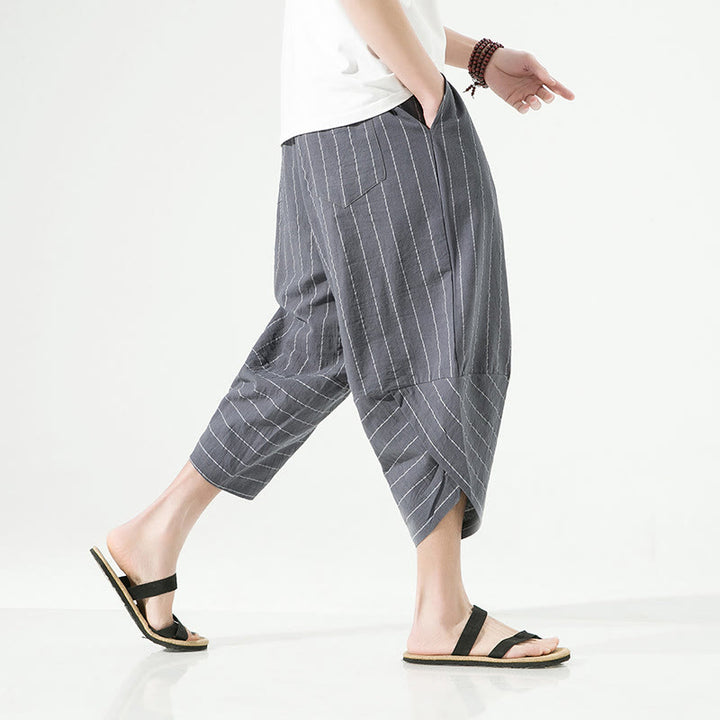 Pantaloni harem da uomo in cotone e lino con coulisse, modello Buddha Stones, casual, a righe semplici, con tasche, lunghezza 7-8 - image 11
