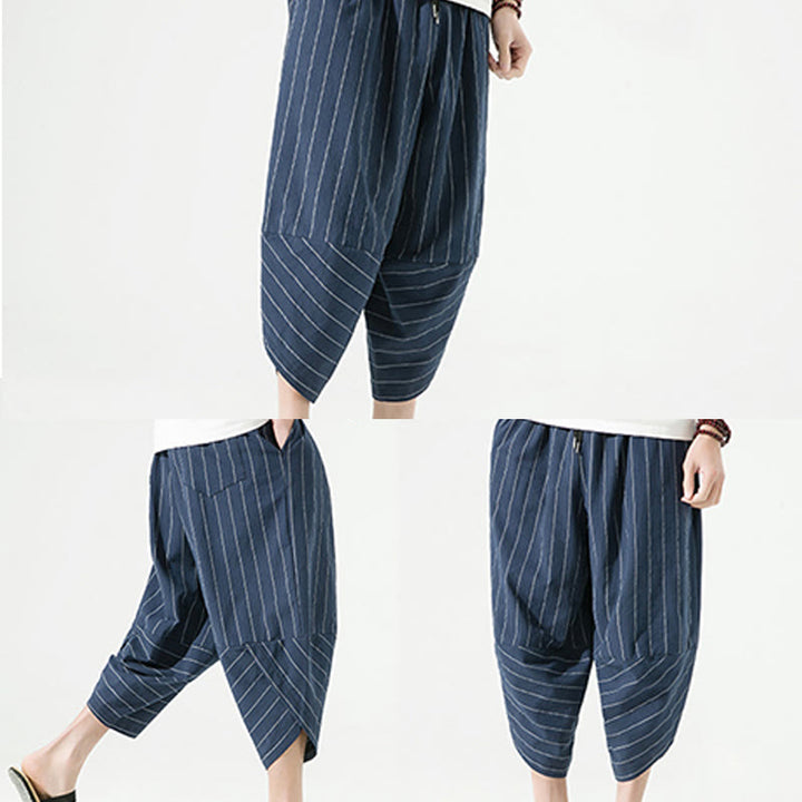 Pantaloni harem da uomo in cotone e lino con coulisse, modello Buddha Stones, casual, a righe semplici, con tasche, lunghezza 7-8 - image 26