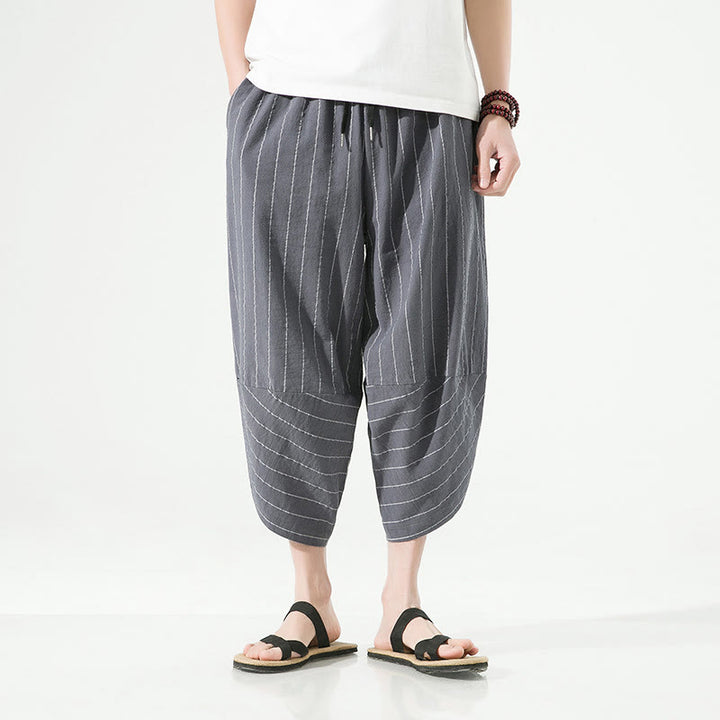 Pantaloni harem da uomo in cotone e lino con coulisse, modello Buddha Stones, casual, a righe semplici, con tasche, lunghezza 7-8 - image 10