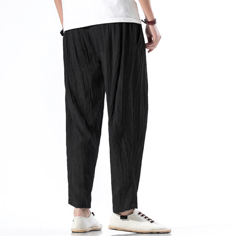 Pantaloni harem lunghi da uomo in cotone e lino con coulisse, modello Buddha Stones, casual, semplici e plissettati, con tasche
