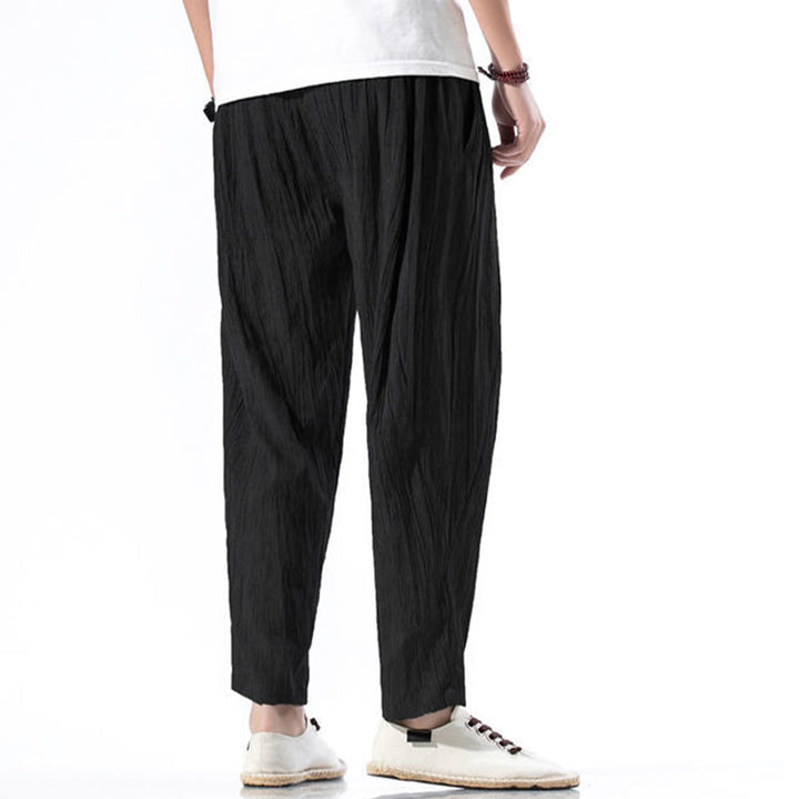 Pantaloni harem lunghi da uomo in cotone e lino con coulisse, modello Buddha Stones, casual, semplici e plissettati, con tasche