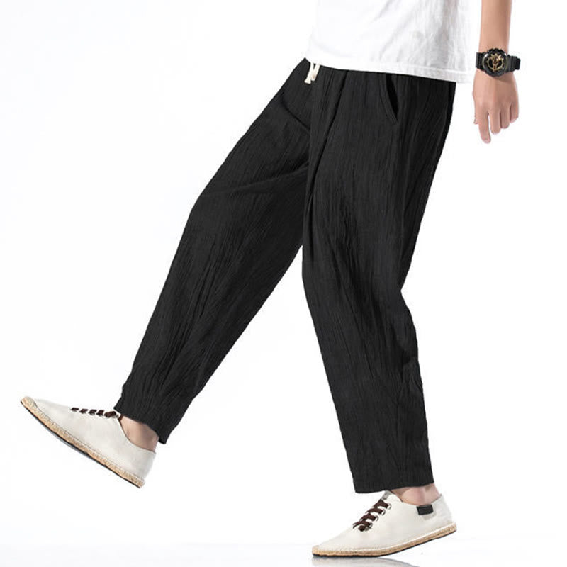 Pantaloni harem lunghi da uomo in cotone e lino con coulisse, modello Buddha Stones, casual, semplici e plissettati, con tasche