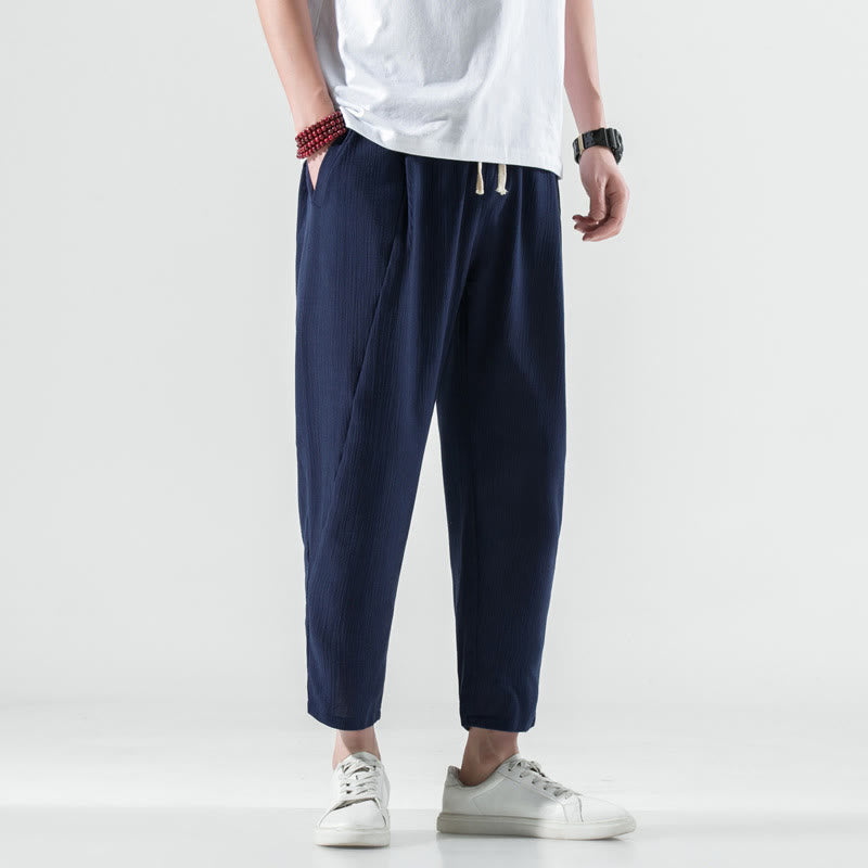 Pantaloni harem lunghi da uomo in cotone e lino con coulisse, modello Buddha Stones, casual, semplici e plissettati, con tasche