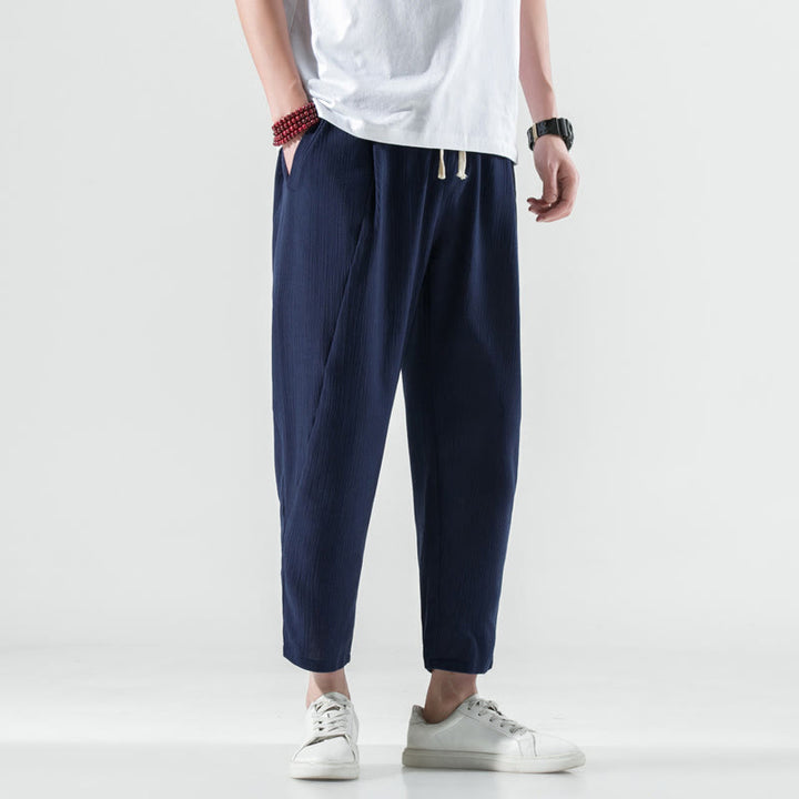 Pantaloni harem lunghi da uomo in cotone e lino con coulisse, modello Buddha Stones, casual, semplici e plissettati, con tasche