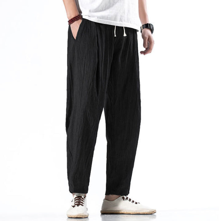 Pantaloni harem lunghi da uomo in cotone e lino con coulisse, modello Buddha Stones, casual, semplici e plissettati, con tasche