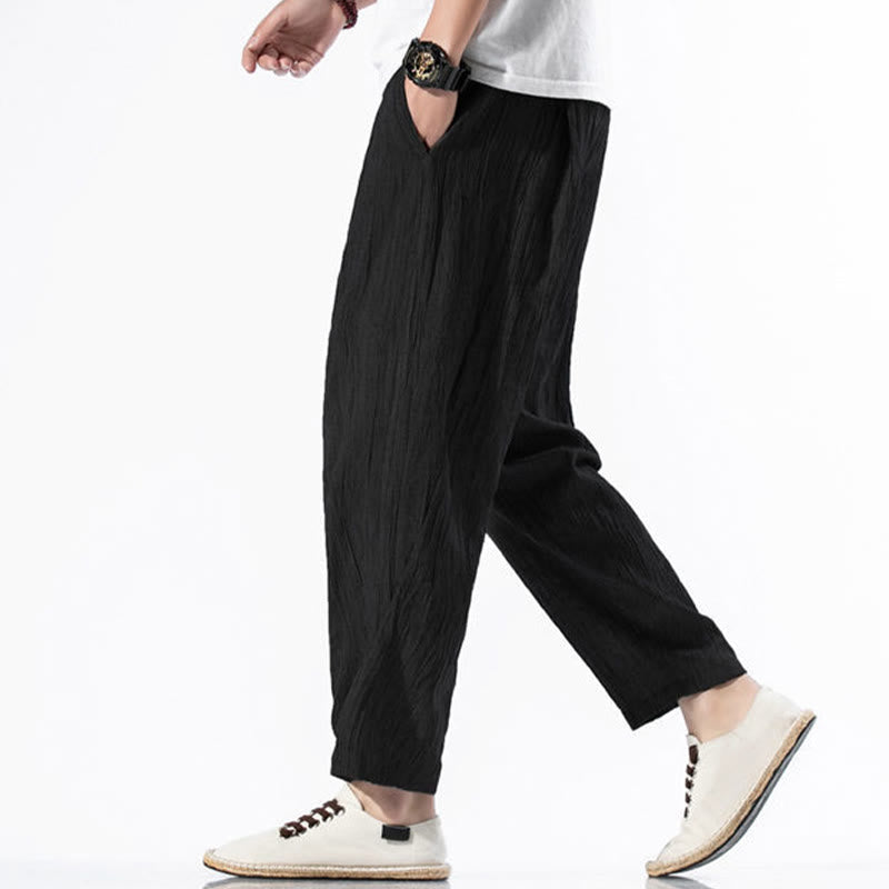 Pantaloni harem lunghi da uomo in cotone e lino con coulisse, modello Buddha Stones, casual, semplici e plissettati, con tasche