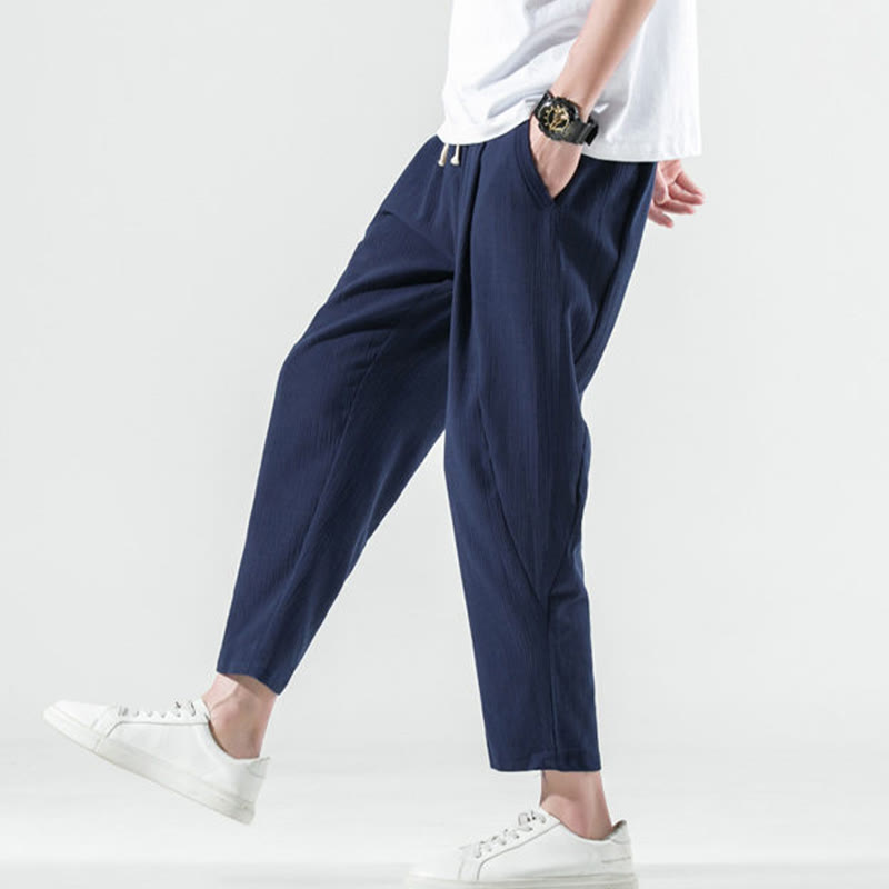 Pantaloni harem lunghi da uomo in cotone e lino con coulisse, modello Buddha Stones, casual, semplici e plissettati, con tasche