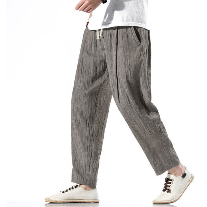 Pantaloni harem lunghi da uomo in cotone e lino con coulisse, modello Buddha Stones, casual, semplici e plissettati, con tasche