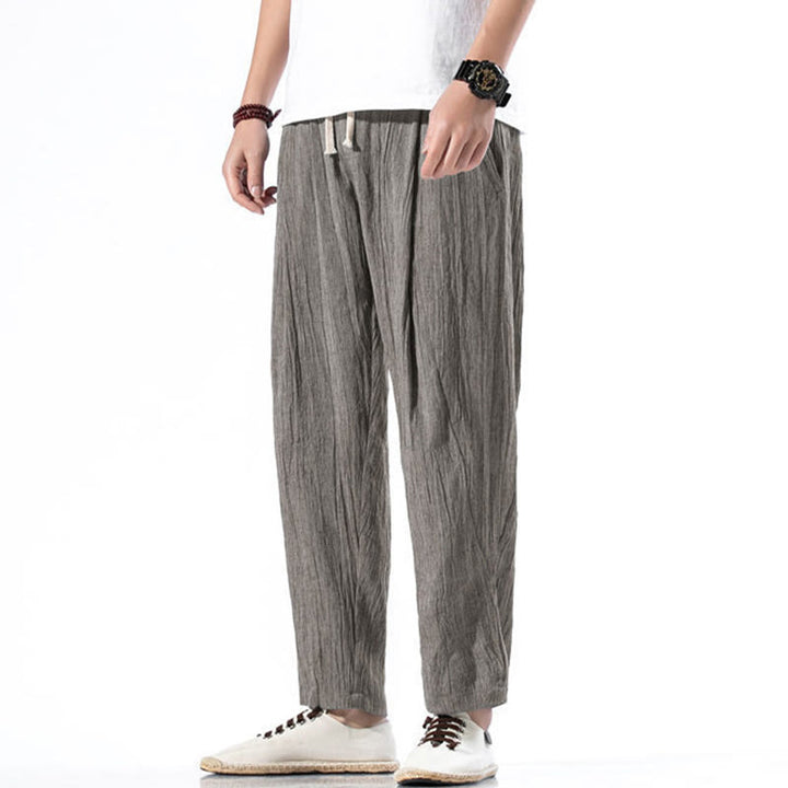 Pantaloni harem lunghi da uomo in cotone e lino con coulisse, modello Buddha Stones, casual, semplici e plissettati, con tasche