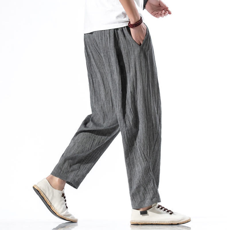 Pantaloni harem lunghi da uomo in cotone e lino con coulisse, modello Buddha Stones, casual, semplici e plissettati, con tasche