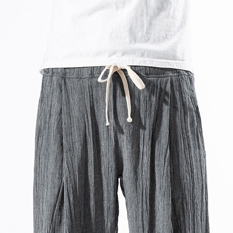 Pantaloni harem lunghi da uomo in cotone e lino con coulisse, modello Buddha Stones, casual, semplici e plissettati, con tasche
