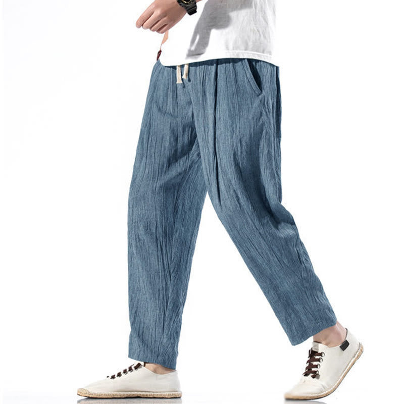 Pantaloni harem lunghi da uomo in cotone e lino con coulisse, modello Buddha Stones, casual, semplici e plissettati, con tasche