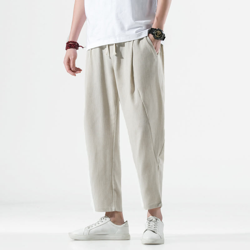 Pantaloni harem lunghi da uomo in cotone e lino con coulisse, modello Buddha Stones, casual, semplici e plissettati, con tasche