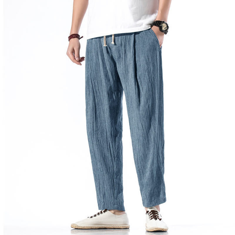 Pantaloni harem lunghi da uomo in cotone e lino con coulisse, modello Buddha Stones, casual, semplici e plissettati, con tasche
