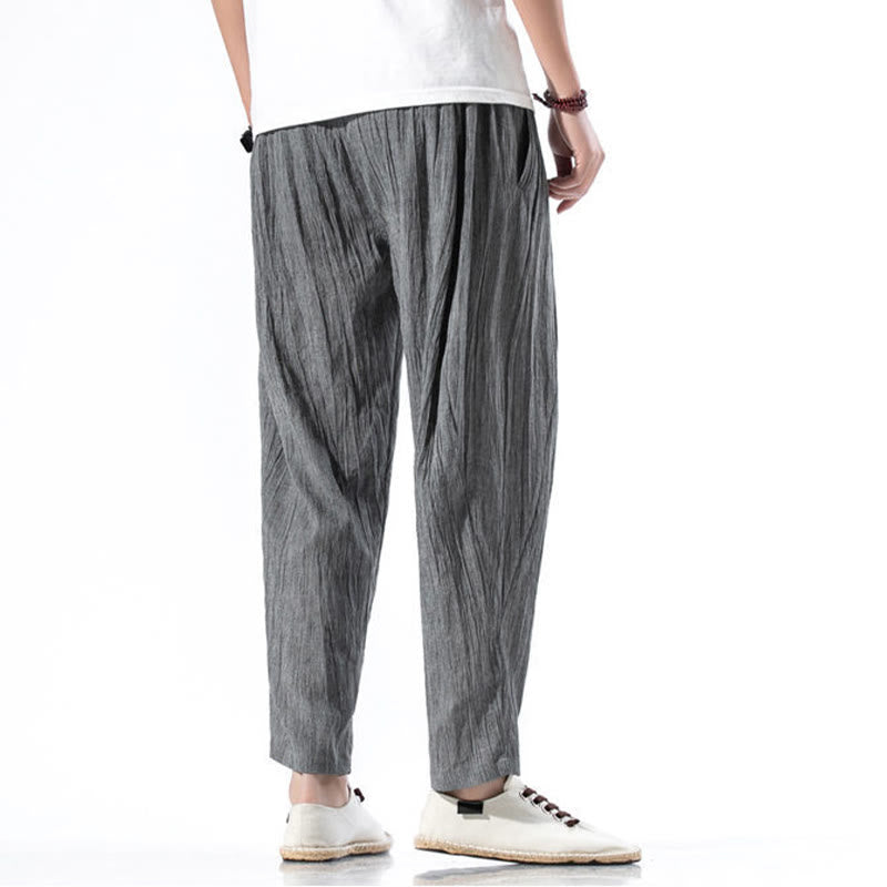 Pantaloni harem lunghi da uomo in cotone e lino con coulisse, modello Buddha Stones, casual, semplici e plissettati, con tasche