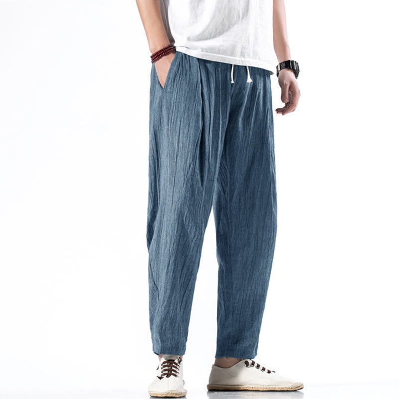 Pantaloni harem lunghi da uomo in cotone e lino con coulisse, modello Buddha Stones, casual, semplici e plissettati, con tasche