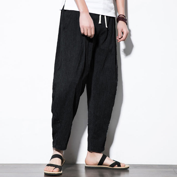 Pantaloni harem lunghi da uomo in cotone e lino con coulisse, modello Buddha Stones, casual, semplici e plissettati, con tasche