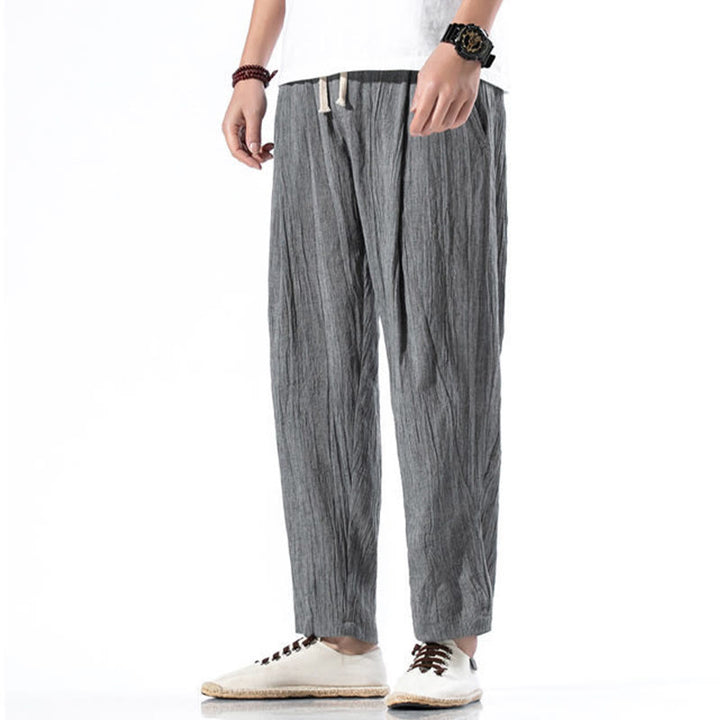 Pantaloni harem lunghi da uomo in cotone e lino con coulisse, modello Buddha Stones, casual, semplici e plissettati, con tasche