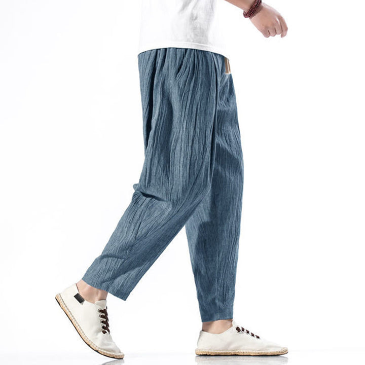 Pantaloni harem lunghi da uomo in cotone e lino con coulisse, modello Buddha Stones, casual, semplici e plissettati, con tasche