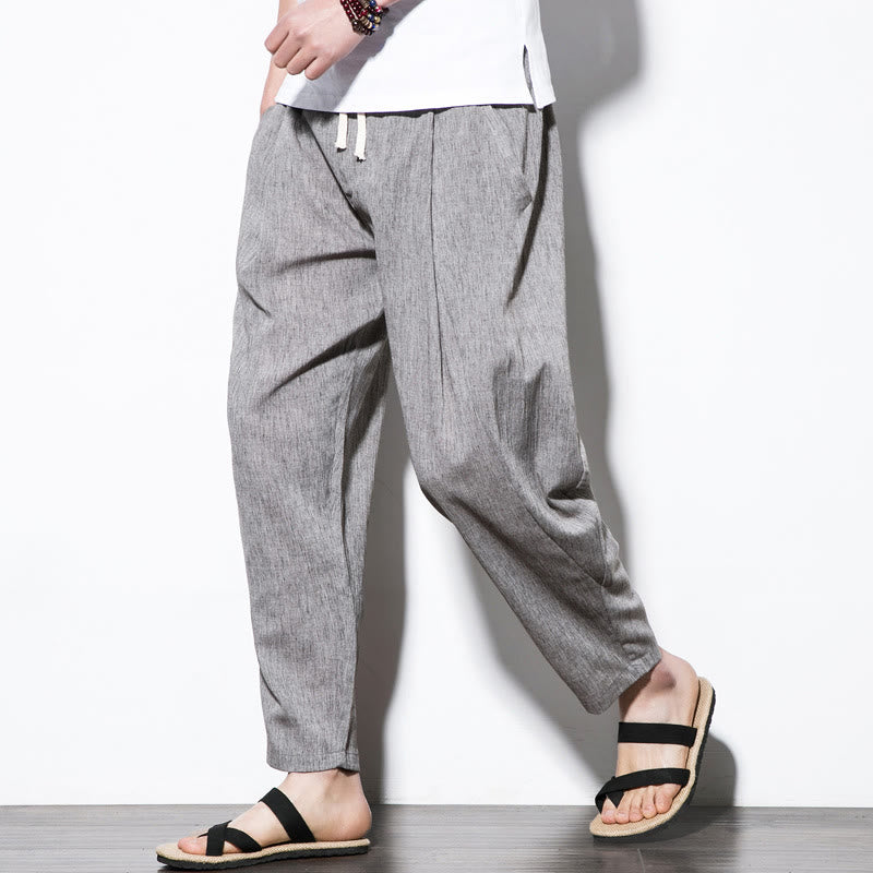 Pantaloni harem lunghi da uomo in cotone e lino con coulisse, modello Buddha Stones, casual, semplici e plissettati, con tasche