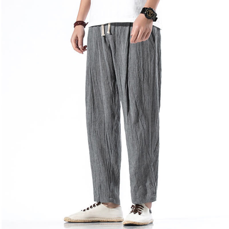 Pantaloni harem lunghi da uomo in cotone e lino con coulisse, modello Buddha Stones, casual, semplici e plissettati, con tasche - image 7
