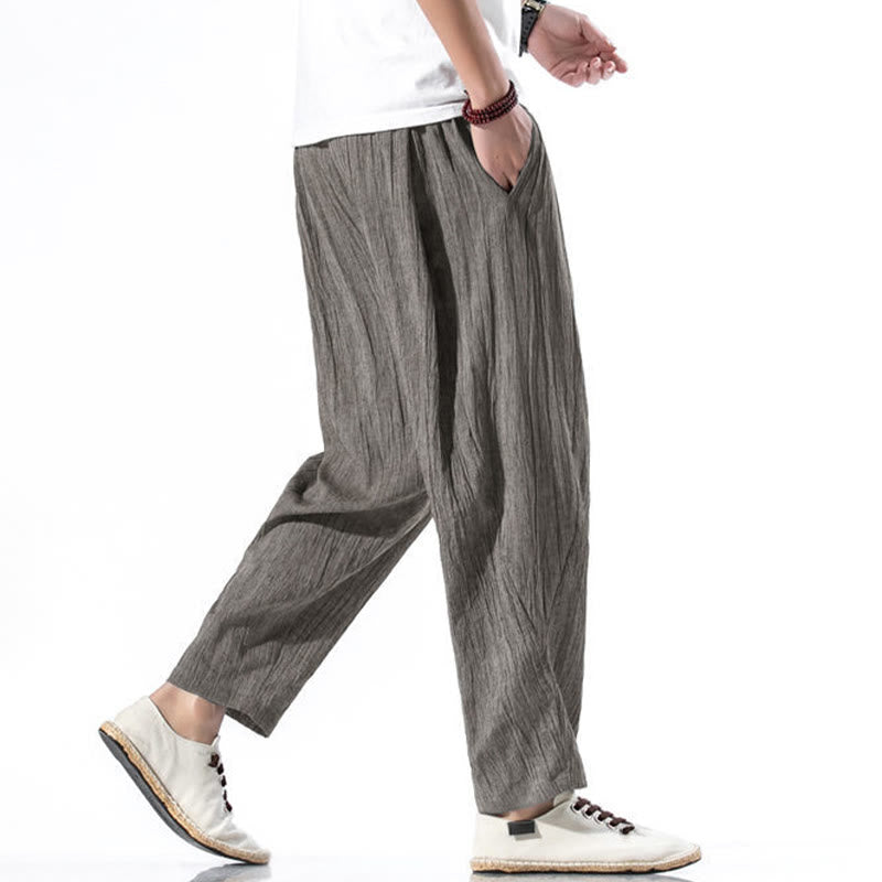 Pantaloni harem lunghi da uomo in cotone e lino con coulisse, modello Buddha Stones, casual, semplici e plissettati, con tasche