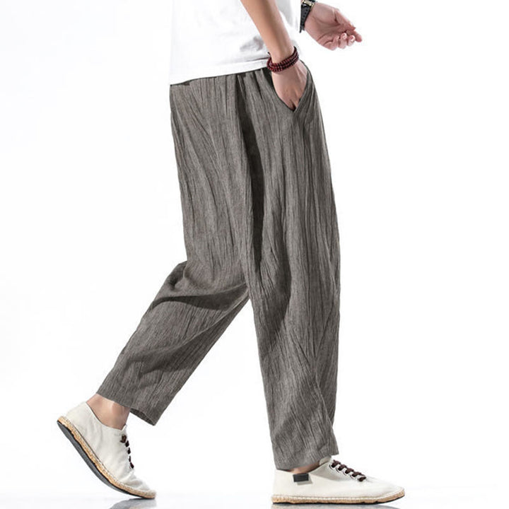 Pantaloni harem lunghi da uomo in cotone e lino con coulisse, modello Buddha Stones, casual, semplici e plissettati, con tasche