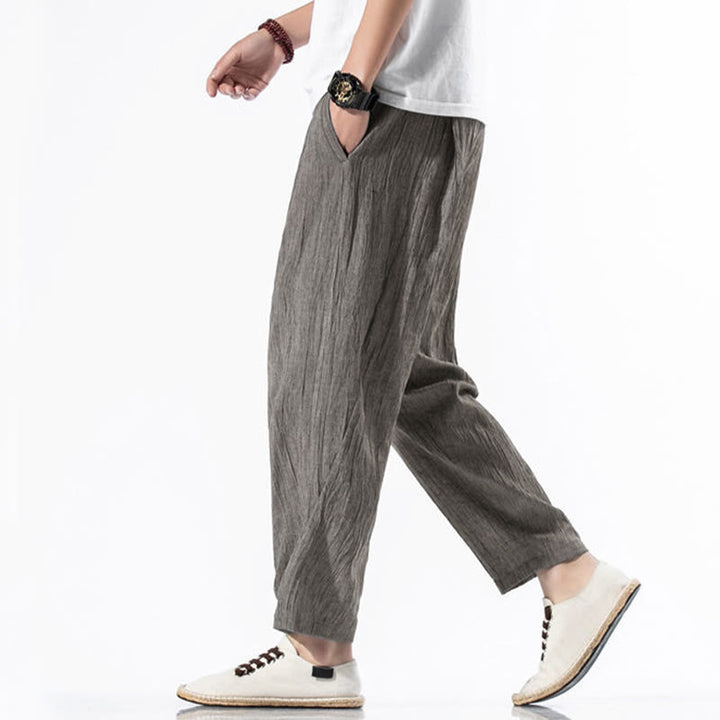 Pantaloni harem lunghi da uomo in cotone e lino con coulisse, modello Buddha Stones, casual, semplici e plissettati, con tasche