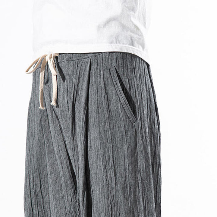 Pantaloni harem lunghi da uomo in cotone e lino con coulisse, modello Buddha Stones, casual, semplici e plissettati, con tasche
