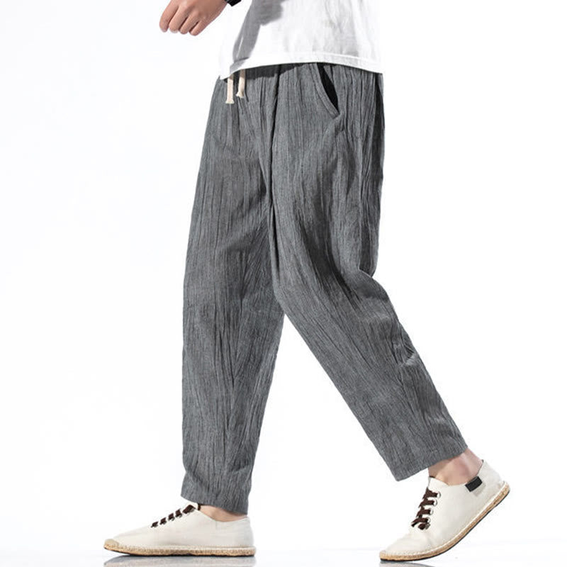 Pantaloni harem lunghi da uomo in cotone e lino con coulisse, modello Buddha Stones, casual, semplici e plissettati, con tasche