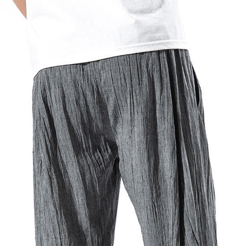 Pantaloni harem lunghi da uomo in cotone e lino con coulisse, modello Buddha Stones, casual, semplici e plissettati, con tasche
